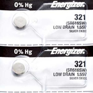 2 x Energizer 321 Watch Batteries, 1.55V, 0% MERCURY equivalent SR616W