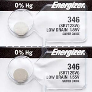 2 x Energizer 346 Watch Batteries, 1.55V, 0% MERCURY equivalent SR712SW, 712
