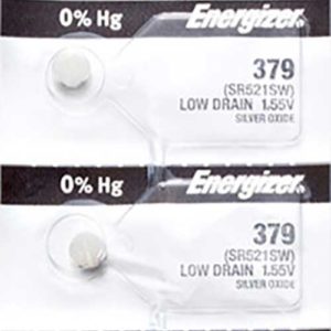2 x Energizer 379 Watch Batteries, 1.55V, 0% MERCURY equivalent SR521SW, 521