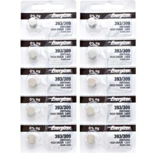 10 x Energizer 393 Watch Batteries,1.55V, 0% MERCURY equivalent SR754SW SR48 AG5