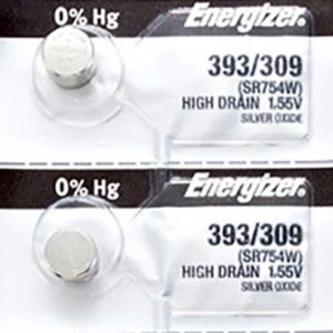 2 x Energizer 393 Watch Batteries,1.55V, 0% MERCURY equivalent SR754SW SR48 AG5