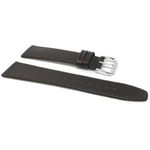 Side view of Brown Classic Slim Leather Watch Band with Stitch with Silver Tone Buckle