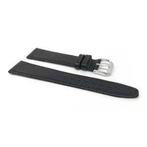 Side view of Black Slim Leather Watch Strap, Buffalo Pattern with Silver Tone Buckle