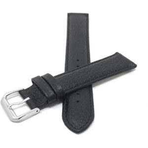 Face view of Black Womens Double Extra Long (XXL) Watch Strap, Leather, Padded, Buffalo Pattern with Stainless Steel Buckle