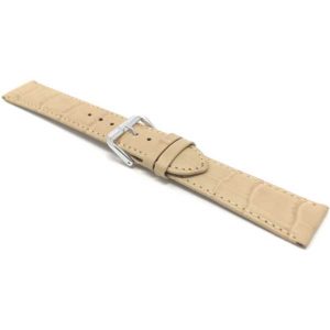 Angle view of Beige Womens Leather Band, Alligator Pattern, Standard, Extra Long (XL) with Silver Tone Buckle