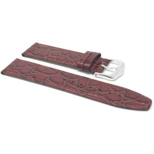 Side view of Tan Womens Leather Band, Crocodile Pattern, Flat, Glossy with Silver Tone Buckle