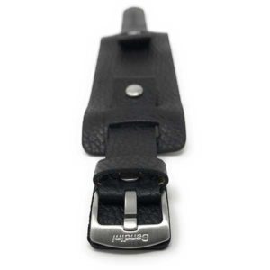 Front view of Black Mens Leather Band Wrist Cuff, Rectangular Bund Strap - 20mm, Black with Silver Tone Buckle