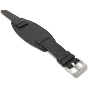 Side view of Brown Mens Leather Band Wrist Cuff, Oval Bund Strap - 20mm, Brown with Silver Tone Buckle