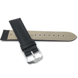 Back view of Black Leather Watch Strap, Padded, Mat Finish - 12mm, Black with Stainless Steel Buckle