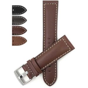 Bandini 500s | Mens Leather Watch Band, White Stitch, Padded, Standard & Extra Long (XL)