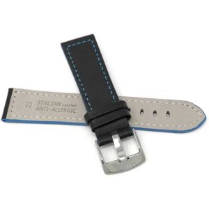 Back view of Blue Mens Thick Leather Racing Band with Side Color, Padded with Stainless Steel Buckle