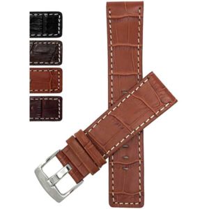 Bandini 510s | Square Tip Leather Watch Strap for Men, Croco Style, White Stitch