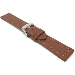 Angle view of Tan Thick Mens Leather Watch Strap, Racer Style with Stainless Steel Buckle