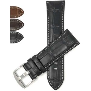 Bandini 517s | Mens Leather Watch Strap, Crocodile Pattern, White Stitch