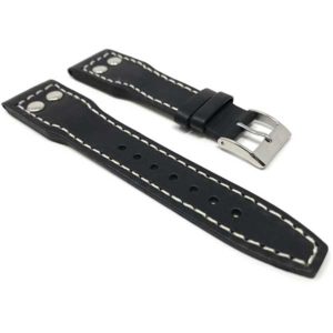 Side view of Black Mens Leather Watch Strap with Rivets for IWC Big Pilot & TW Steel with Stainless Steel Buckle