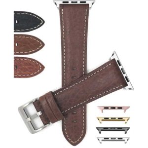 Bandini Mens Padded Leather Watch Band with White Stitch for Apple Watch 42mm/44mm, Series 6/5/4/3/2/1