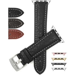 Bandini Buffalo Pattern Leather Band, White Stitch for Apple Watch Series 6/5/4/3/2/1, Standard & Extra Long (XL)