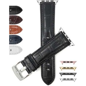 Bandini Mens Leather Watch Band, Alligator Pattern for Apple Watch Series 6/5/4/3/2/1, Extra Long (XL) Available