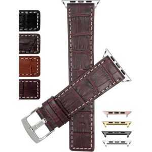 Bandini Square Tip Croco Style Leather Watch Strap, White Stitch for Apple Watch Series 6/5/4/3/2/1