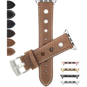 Bandini Leather Vintage Style Rally Strap, 3 Holes Racing Band for Apple Watch Series 6/5/4/3/2/1