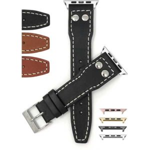 Bandini Mens Leather Watch Strap with Rivets for Apple Watch Series 6/5/4/3/2/1