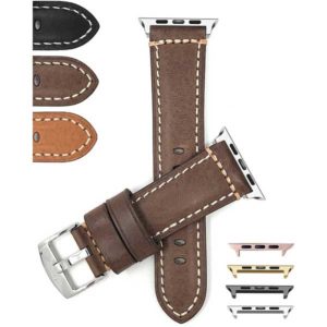 Bandini Mens Double Stitch Padded Leather Watch Strap for Apple Watch Series 6/5/4/3/2/1