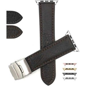 Bandini Mens Leather Deployment Watch Band for Apple Watch Series 6/5/4/3/2/1