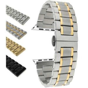 Silver Tone Bandini Stainless Steel Watch Band, Metal Watch Bracelet for Apple Watch Series 6/5/4/3/2/1 with Silver Tone Adapter