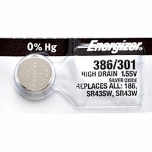 1 x Energizer 386 Watch Batteries, 1.55V, 0% MERCURY equivalent SR43SW, 301