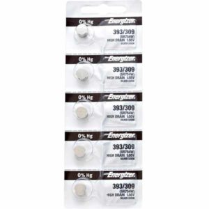 5 x Energizer 393 Watch Batteries, 1.55V, 0% MERCURY equivalent SR754SW SR48 AG5