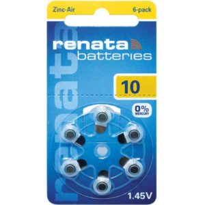 Renata 10 - Zinc Air Hearing Aid Batteries - 6 Pack, ZA10
