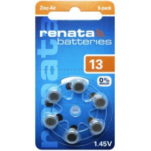 Renata 13 - Zinc Air Hearing Aid Batteries - 6 Pack, ZA13