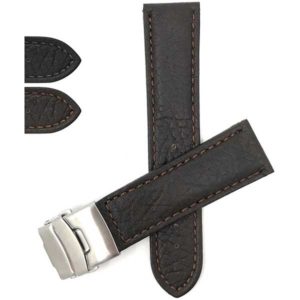 Bandini DE900s | Mens Leather Watch Band with Deployment Buckle, White Stitch