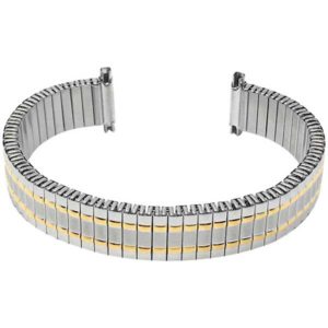 Face view of Two-Tone Womens Expansion Watch Band, Metal Stretch Strap, Straight End