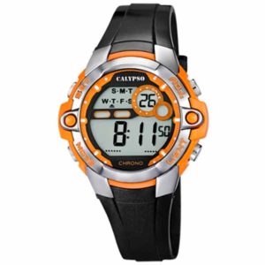 Calypso 40mm Mens Digital Sports Watch, Silicone Strap - Black / Orange / Silver - K5617/4
