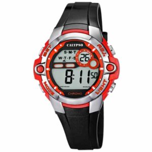 Calypso 40mm Mens Digital Sports Watch, Silicone Strap - Black / Red / Silver - K5617/5