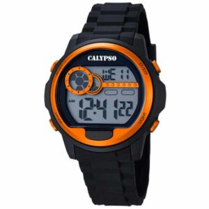 Calypso 43mm Mens Digital Sports Watch, Silicone Strap - Black / Orange - K5667/4