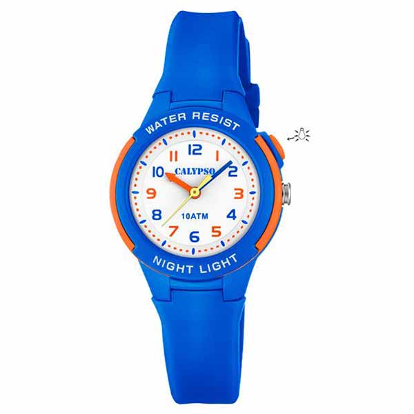 K6069/3 Calypso / Orange Analog Quartz, Watch, Strap - - Blue - Glow Silicone 29.5mm Shoptictoc Kids