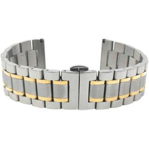 Flat view of Two-Tone Stainless Steel Watch Band for Men, Metal Watch Bracelet, Removable Links
