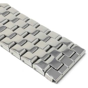 Flat view of Silver Tone 24mm Metal Watch Band for Men, Silver Tone Metal Watch Strap