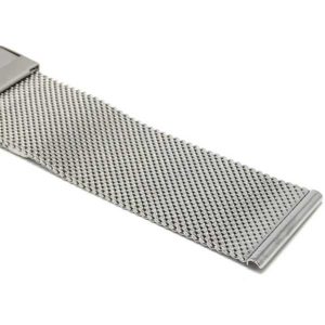 Closeup view of Silver Tone Fine Metal Mesh Watch Strap, Stainless Steel Mesh Milanese Band with Fold-Over Clasp