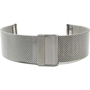 Face view of Silver Tone Fine Metal Mesh Watch Strap, Stainless Steel Mesh Milanese Band with Fold-Over Clasp