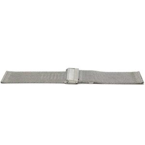 Flat view of Silver Tone Fine Metal Mesh Watch Strap, Stainless Steel Mesh Milanese Band with Fold-Over Clasp