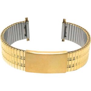 Face view of Gold Tone Mens Stretch Watch Strap, Expansion Band, For Timex & Citizen, Easy to Adjust