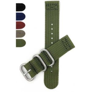 Bandini NYL200 | Nylon Nato Style Watch Band, 2 Piece Strap, Hook and Loop Buckles