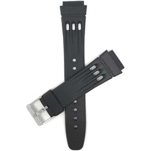 Top view of Black Black Rubber Sports Watch Strap, 3 Grooves with Stainless Steel Buckle
