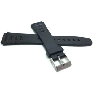 Side view of Black Black Rubber Watch Band for Casio & Timex Sports Watches with Stainless Steel Buckle