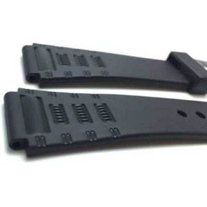 Side view of Black Black Rubber Watch Band for Casio & Timex Sports Watches with Stainless Steel Buckle