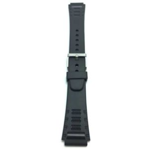 Top view of Black Black Rubber Watch Band for Casio & Timex Sports Watches with Stainless Steel Buckle