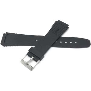 Back view of Black Black Rubber Sports Watch Band, Grooves with Stainless Steel Buckle